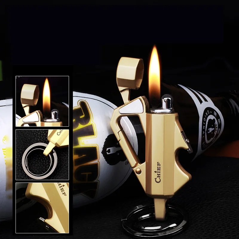 

CHIEF Kerosene Lighter Personality Keychain Creative Outdoor Lighters Portable With Beer Bottle Opener Men’s Gift