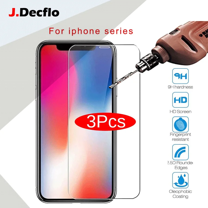 

3Pcs Protective Glass For iphone X Xr Xs Max 10 Screen Protectors on 7 7P 8 8P 11 11Pro 12 12Pro Glas iphonex Phone Accessories