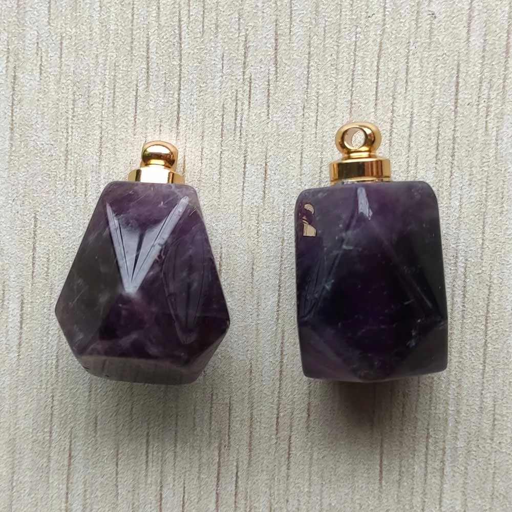 

Fashion natural amethysts stone perfume bottle polygon pendants for diy Necklace Jewelry Making Wholesale 2pcs/lot free shipping