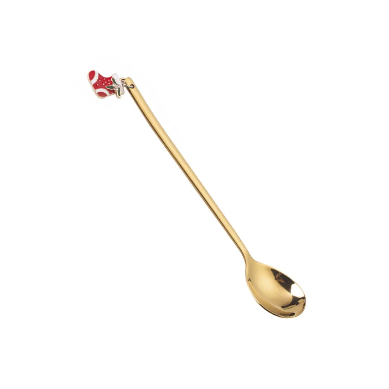 

Christmas party tableware decoration long handle spoon 6pcs/set stainless steel Christmas spoon set serving spoon