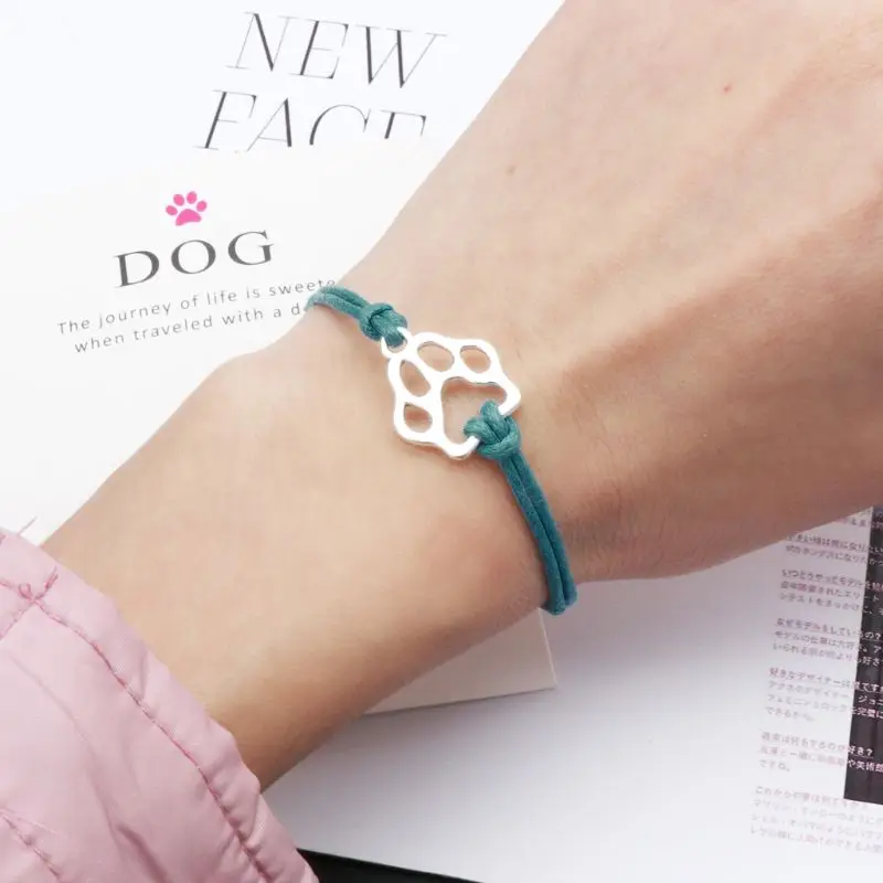 

Handmade Friendship Infinity Love Pet Paw Print Wax Rope Bracelet with Wish Card 45BC