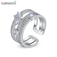 luoteemi three layer resizable ring for women bridals wedding party paved micro cubic zircon open ring fashion jewelry bijoux