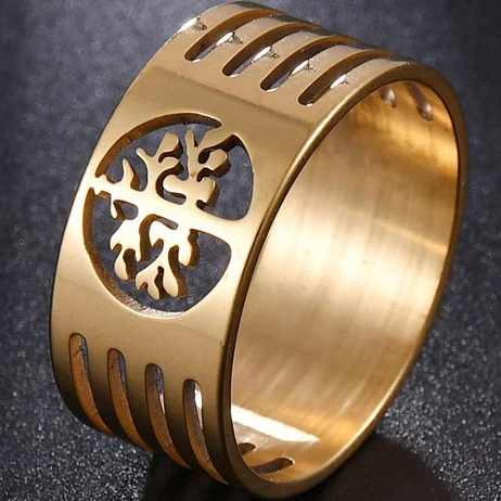 10MM LifeTree Gold Ювелирные изделия MeMolissa, Ретро стиль, нержавеющая сталь, татуировка дракона, мужское кольцо для мужчин, серебро, черный цвет, широкие кольца в стиле панк - Цвет основного камня: 10MM LifeTree Gold