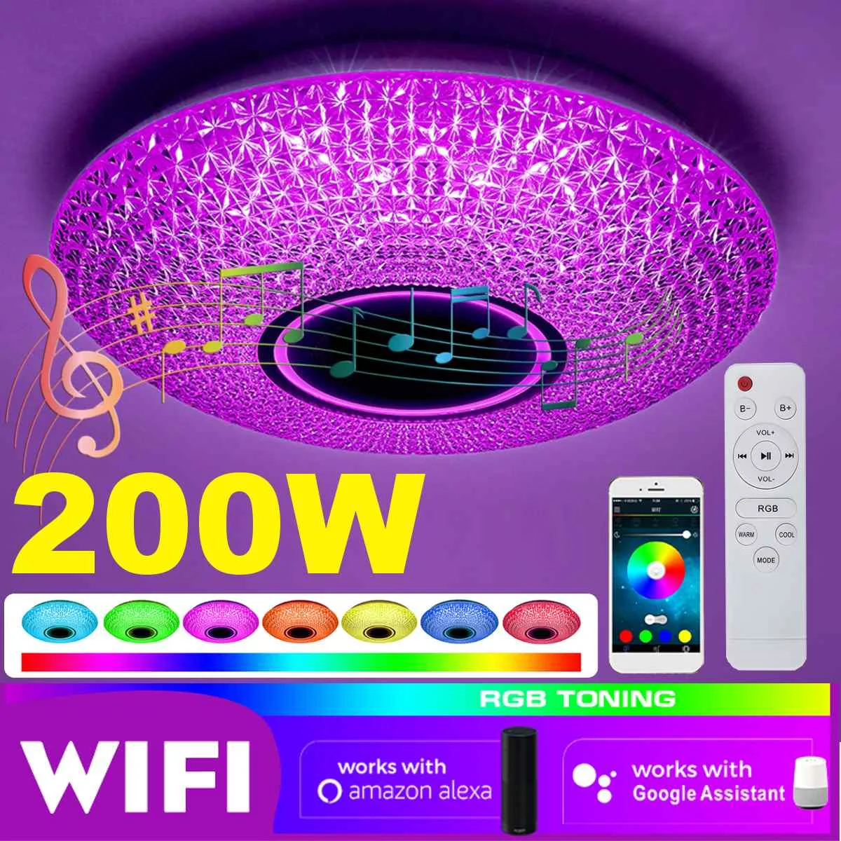 

Современный светодиодный RGB потолочный светильник 200 Вт, домашнее освещение, музыкальный светильник с APP bluetooth, умные потолочные светильники...