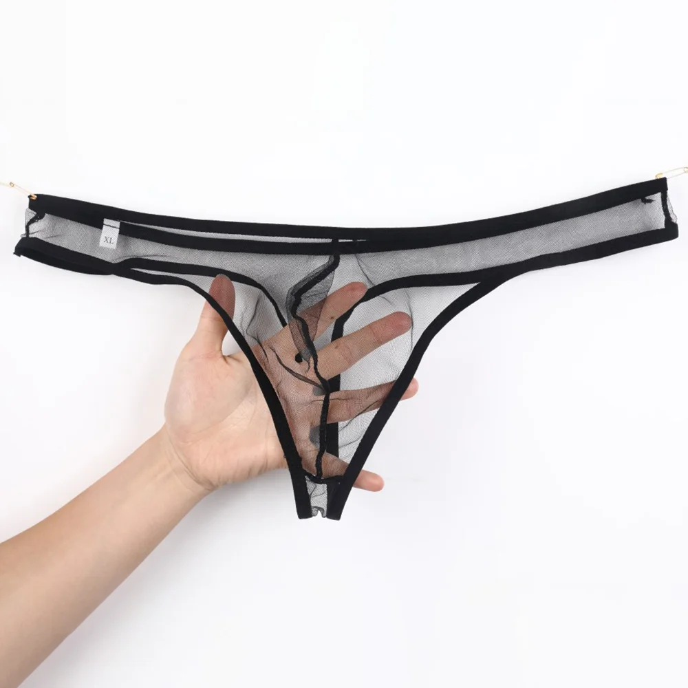 

Men's Briefs Mesh See-Through Bikini Briefs Underwear Sexy Thong G-String Underpants Comfy Transparent Male Pouch Panties
