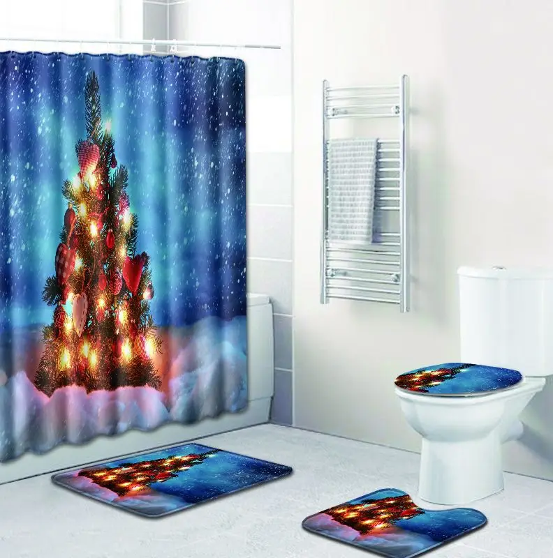 Рождественский коврик Zeegle для украшения ванной комнаты набор из 4 ковриков чехол