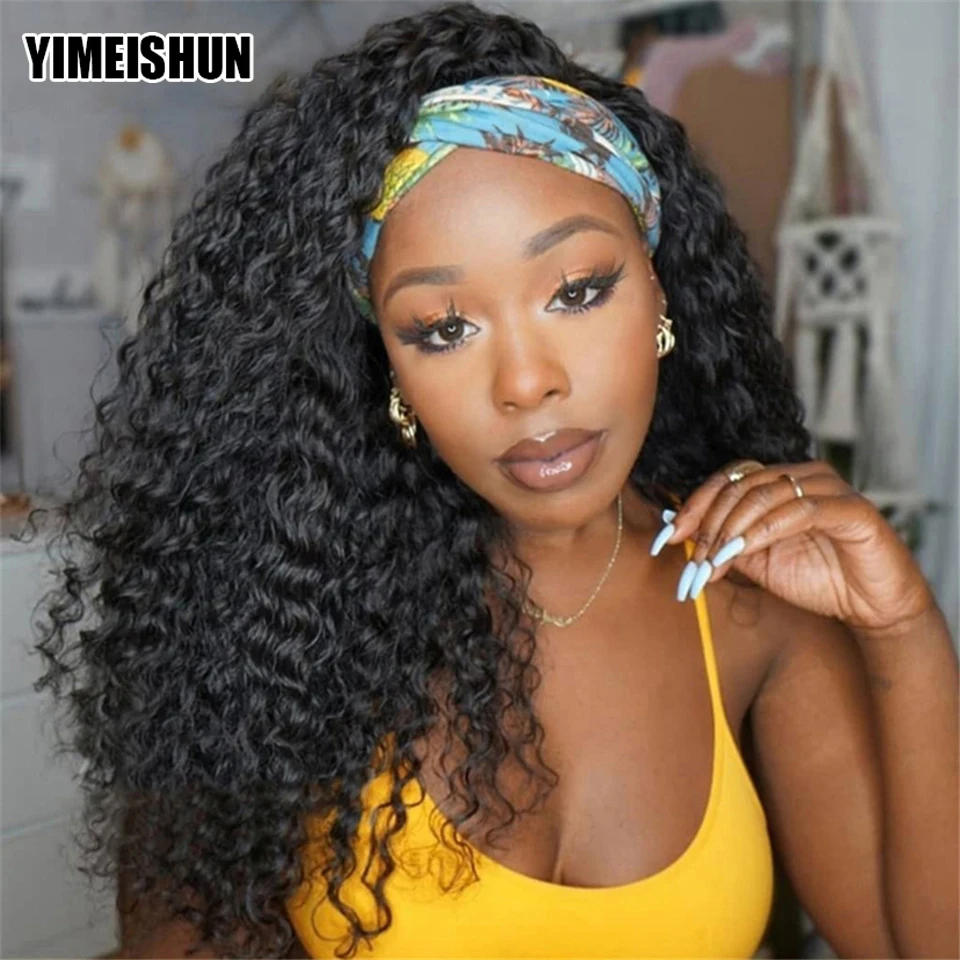 

Deep Wave Wig Headband Wig Human Hair Black Wig Brazilian Hair Scarf Wig Glueless Remy Deep Curly Human Hair Wigs
