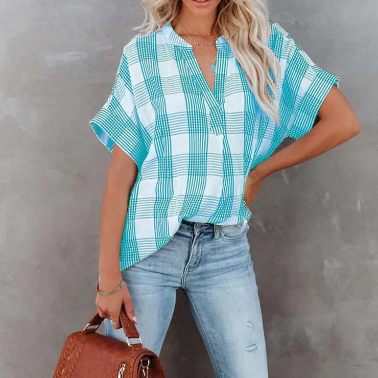 

2021 Элегантные Новые поступления модные офисные женские топы летние с коротким рукавом Свободные тонкие женские рубашки с v-образным вырезо...