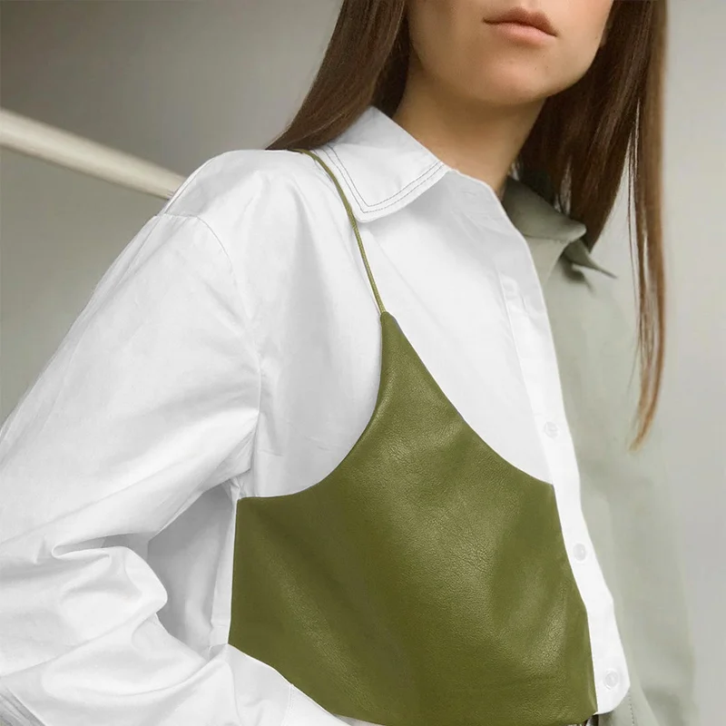 

Woman Loose PU Patchwork Turn-down Collar Shirt Female Buttons Long-sleeved Cotton Shirts Stylish Streetwear Office Lady Tops