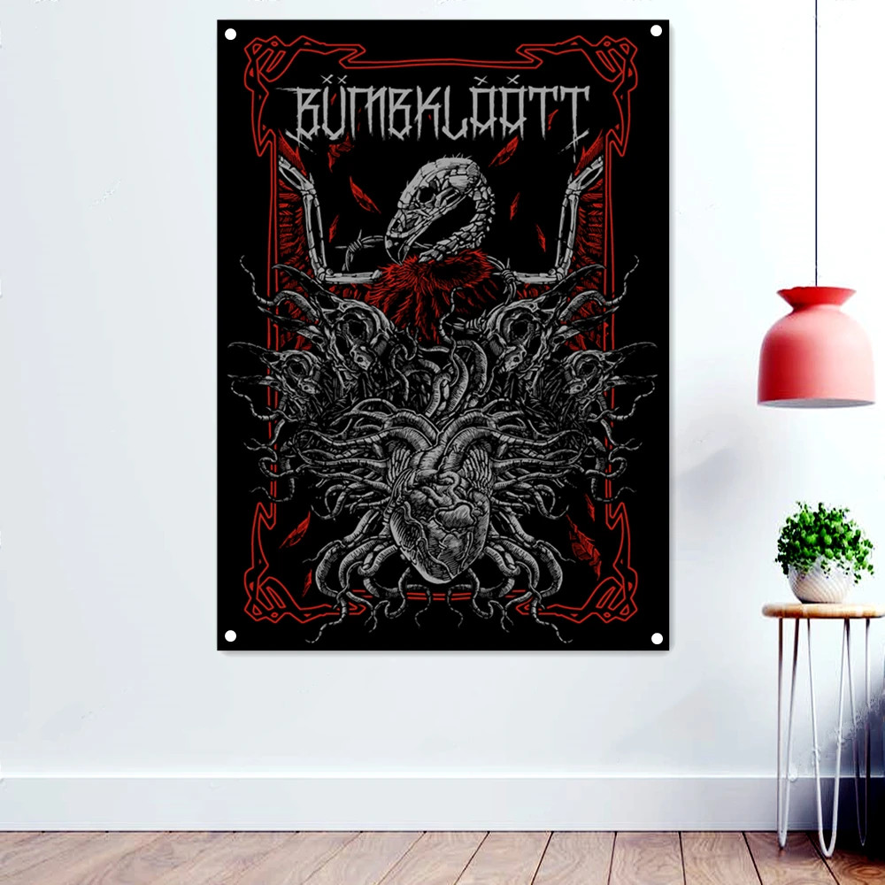

Terror heart Macabre Skull Art Banners Canvas Paintings Death Metal Artist Flags Wall Art Rock Band Icon Posters Hanging Cloth
