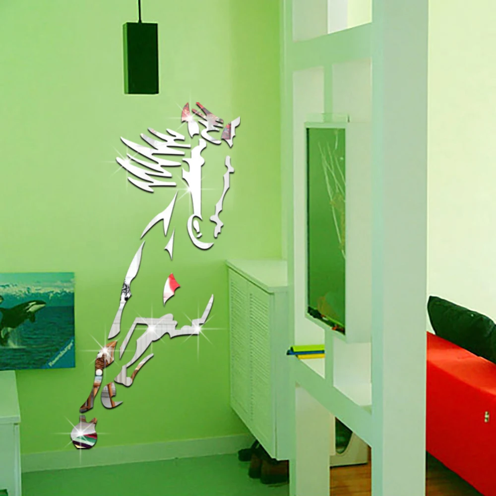 

Galloping Horse Mirror Wall Sticker Modern Creative Design Wall Decals 3D Acrylic Mirror Surface Living Room Decor @LS