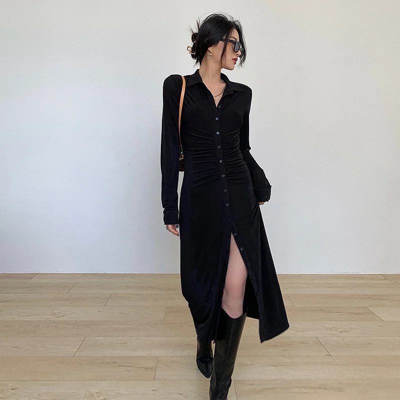 

2021 newwomen's V-neck high waist Pleated Dress women's short skirt early spring slim long short skirt