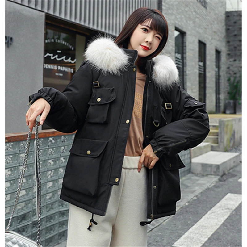 

Short Cotton-Padded Jacket Women's 2020 Winter Fashion New Style Loose Big Fur Collar Hooded Thick Warmth Parker Coat Trendy 277