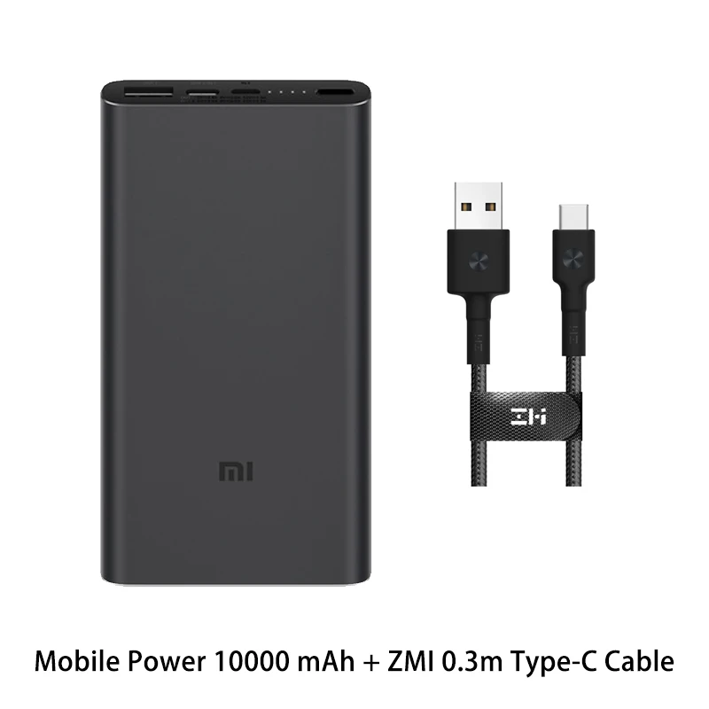 Black ZMI Type-C Xiaomi Mi 3 Pro 10000 мАч Внешний аккумулятор Двусторонняя Быстрая зарядка USB-C Двойной вход выход PLM12ZM 10000 мАч Внешний аккумулятор для мобильного телефона - Цвет: Black ZMI Type-C