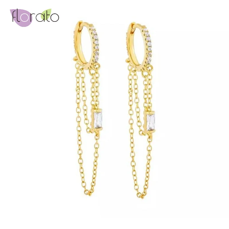 Simple Gold Silver color Double Chain Earrings for Women 925 Sterling Silver Ear Buckle Huggies Hoop Earrings Fashion Jewelry 