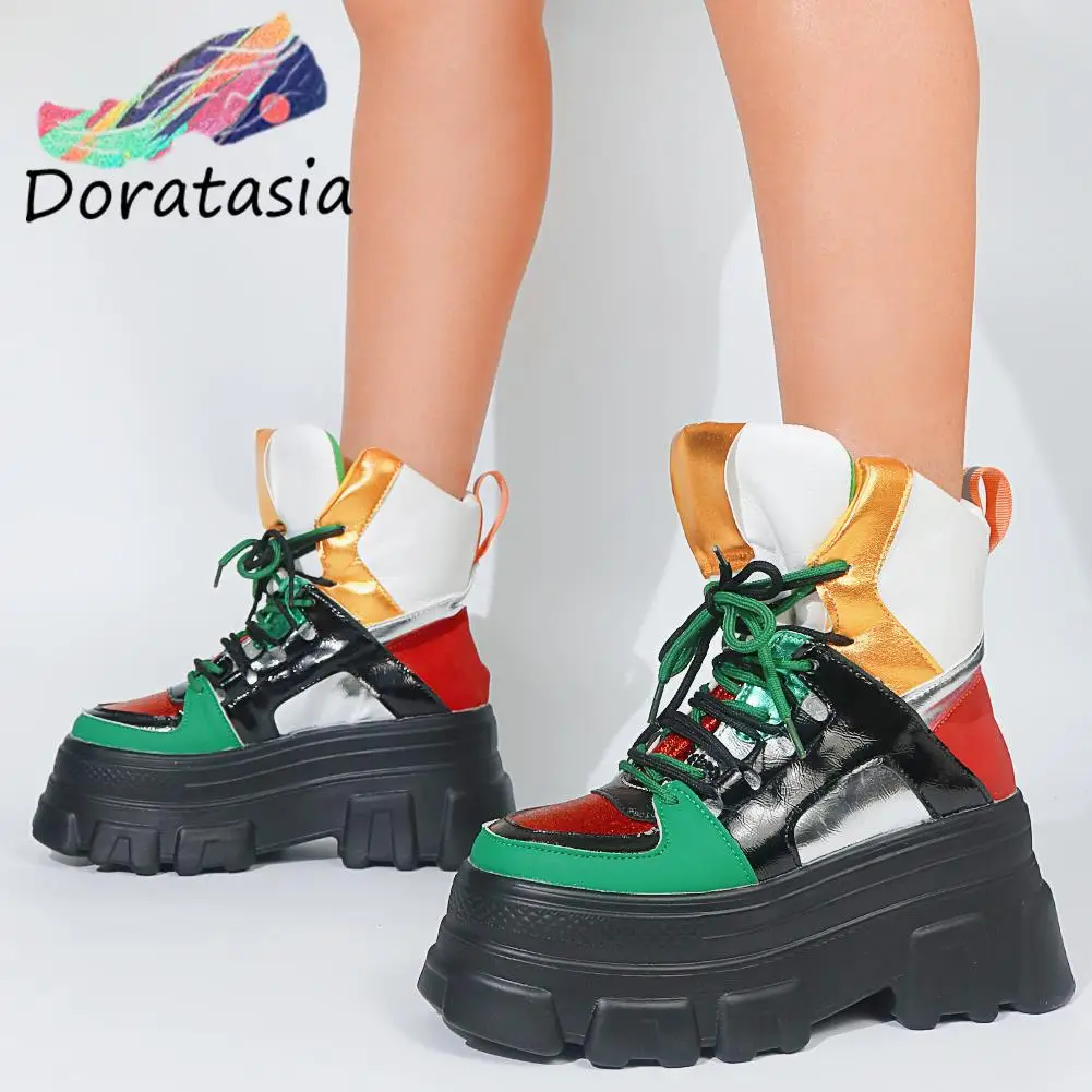 

DORATASIA INS Hot Sale Brand New Mixed Color Lace Up Thick Heel Platform Ankle Women's Boots Chunky Cool Fashion Designer Shoes