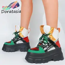 DORATASIA INS Hot Sale Brand New Mixed Color Lace Up Thick Heel Platform Ankle Womens Boots Chunky Cool Fashion Designer Shoes