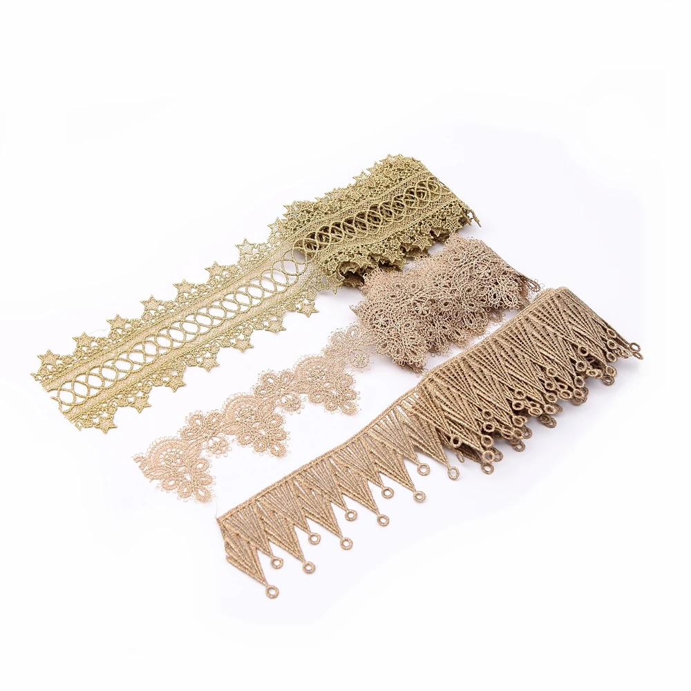 Кружевная ткань 2 ярда/Лот Высококачественная Золотая кружевная отделка вышивка