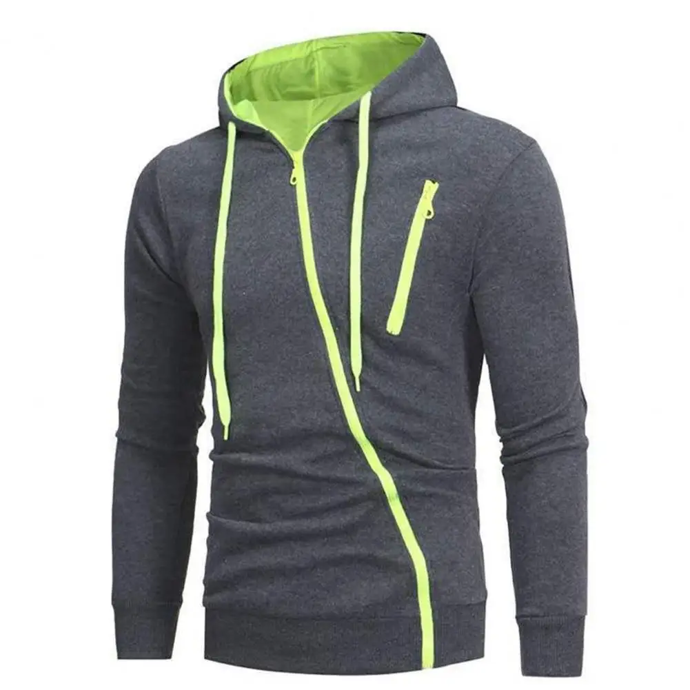 

Men Autumn Hoodie 2021 Winter Coat Contrast Colors Cardigan Slim Oblique Zipper Fly Winter Jacket Coat for Work