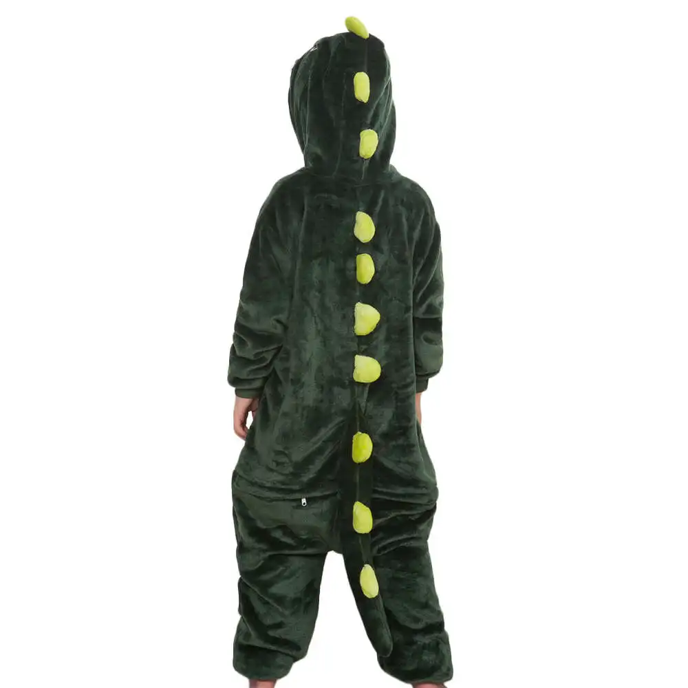 

Cute Animal Pajama Green Dinosaur Costume Jumpsuit Hooded Kids Onesie Children Kigurumi Women Sleepwear Nightwear