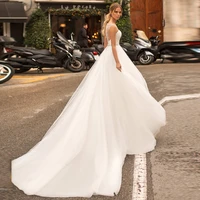 elegant long train wedding dress sweetheart neckline a line bridal gown beaded tulle bride dress vestido de novia