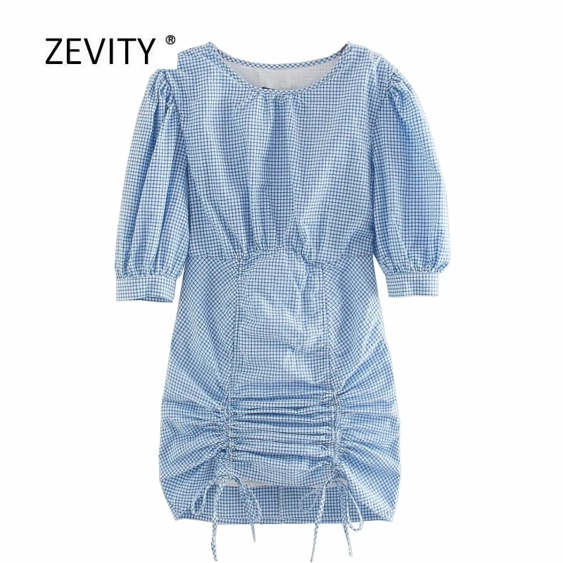 Женское винтажное Плиссированное мини платье повседневное приталенное в клетку