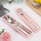 Набор многоразовых столовых приборов, ложка, вилка, палочки для еды, соломинка, переносной чехол