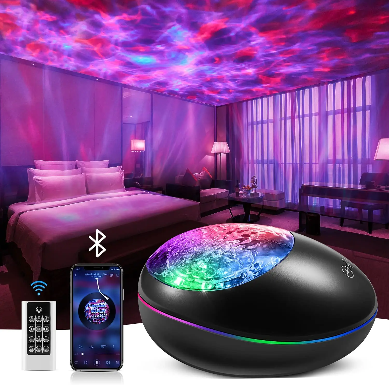 Remote Control 8 Lighting Modes Bluetooth Music Speaker Sea Ocean Wave Nebula Ceiling Galaxy Projector Led Star Night Light