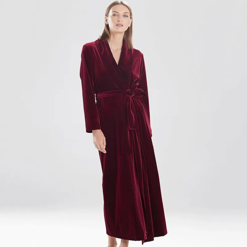 

Elegant Velvet BathrobeKnit Long Sleeve Sleepwear Solid Robe With Sashes Elegant Warm Sleepwear Casual Female Nightwear
