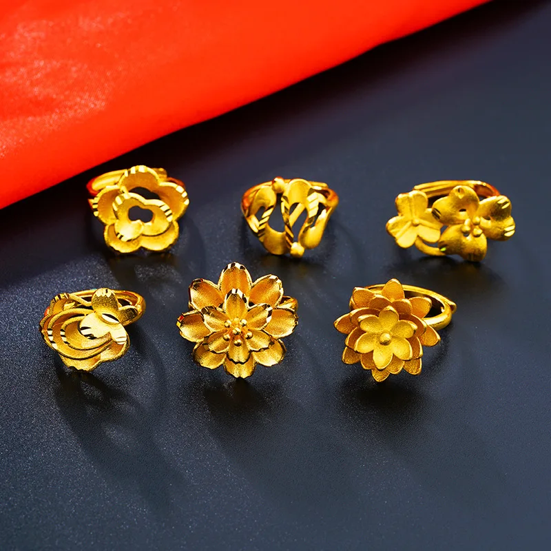 

VAMOOSY Basic Flower Shape Wedding Rings for Women Real Dubai 24K Gold Rings Female Girl Finger Anel Alliance Anillo Femenino