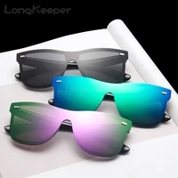 longkeeper brand designer one piece sunglasses men women rivet rimless sun glasses for driving goggles mirror lens gafas uv400
