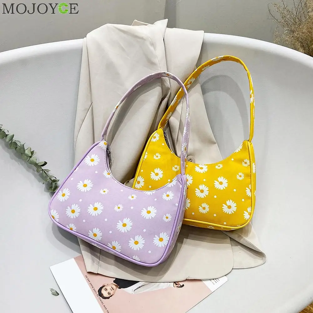 

Classic Texture Fashion Flower Daisy Women Handbag Portable Creative Design Chic Nylon Small Underarm Shoulder Tote Bags