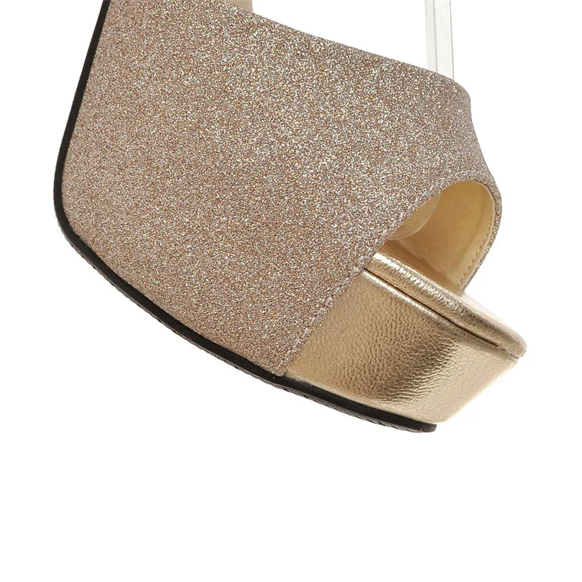 Женские босоножки на платформе Fanyuan золотистые кожаные высоком массивном