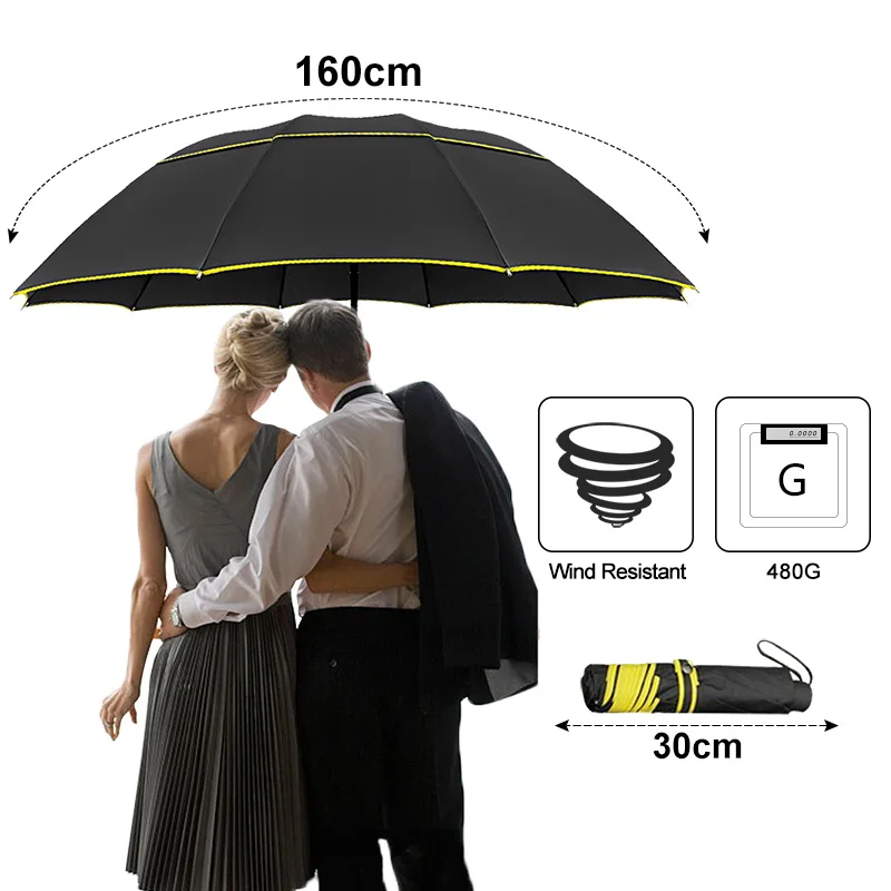 130cm Large Umbrella Men Rain Woman 3Folding Portable Double Layer Outdoor Paraguas Strong Windproof Business For Umbrellas - купить по