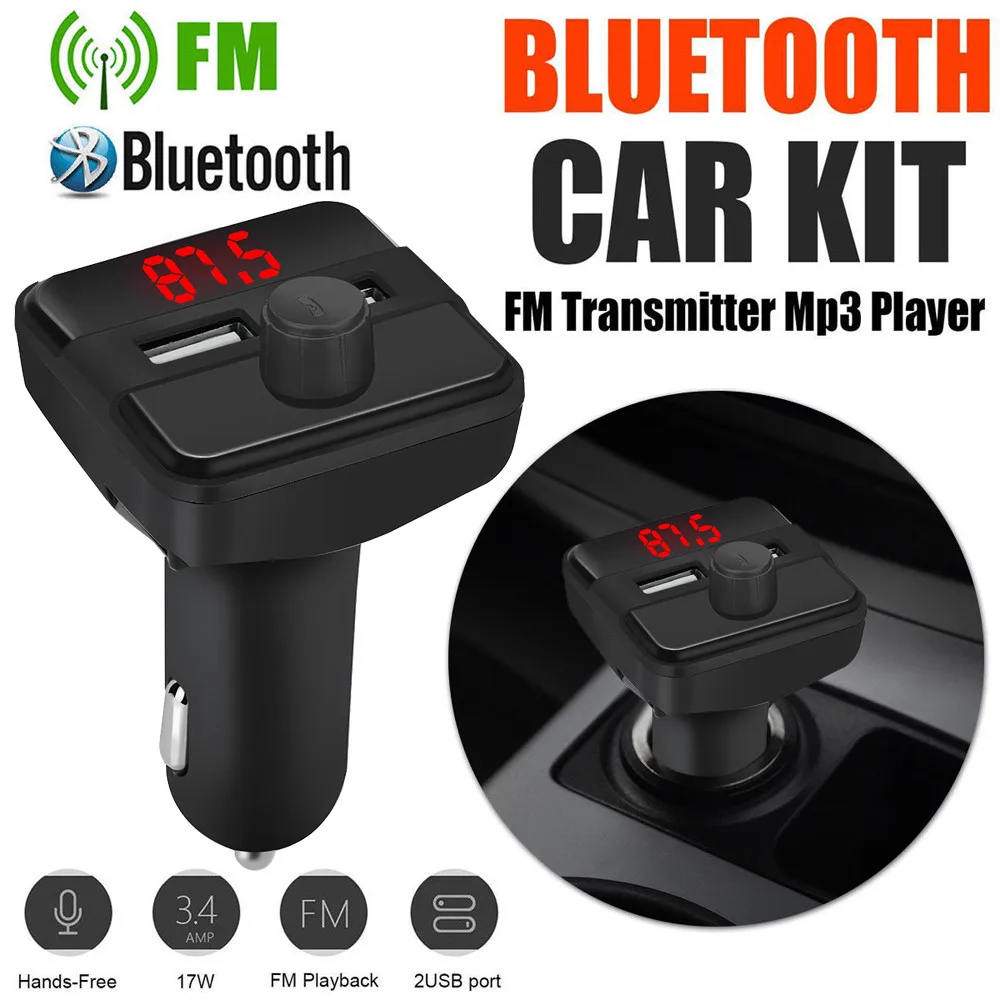 Car Charger Bluetooth FM Transmitter Wireless Radio Adapter USB Mp3 Player 2.1A output with led light Power | Мобильные телефоны и