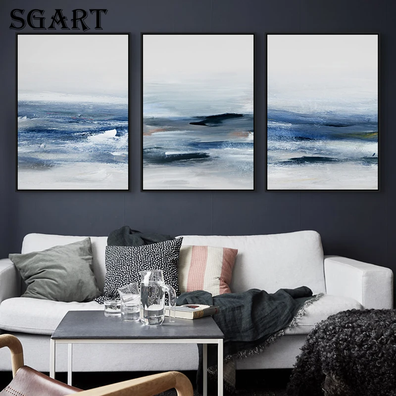

Blue Sea Abstract Canvas Painting Modern Wall Art Picture Poster And Prints For Living Room Decorative Bedroom Decor Paintings