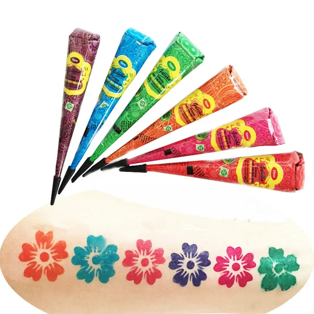 1PC Colorful Henna Tattoo Paste Black Brown Red White Henna Cones Indian For Temporary Tattoo Sticker Body Paint Art Cream Cone