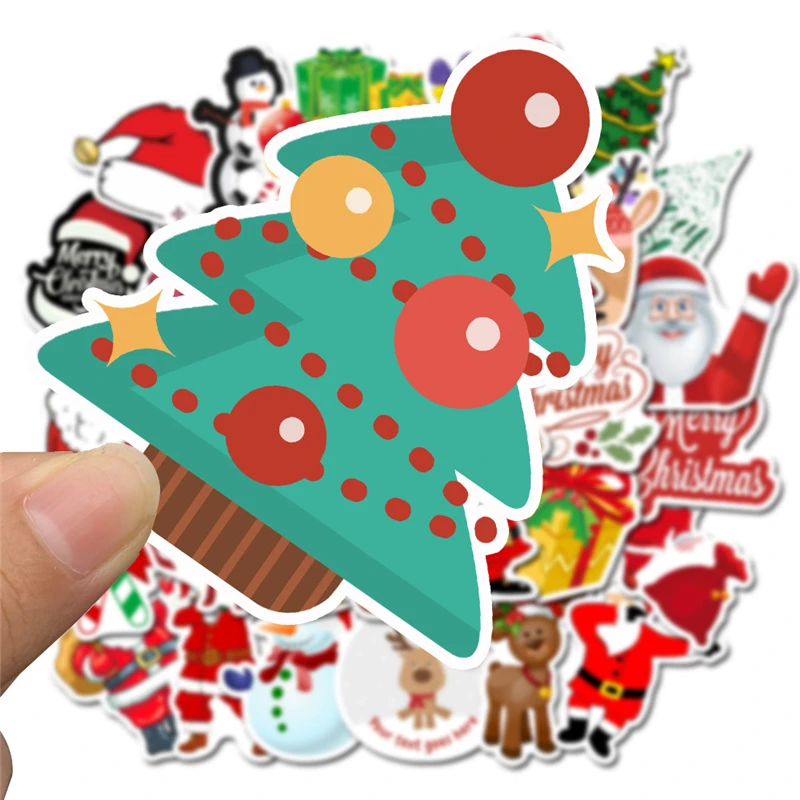 50 Uds. Kawaii, pegatina colorida de Navidad, Pap&aacute; Noel, mu&ntilde;eco de nieve, &aacute;rbol de Navidad, port&aacute;til, monopat&iacute;n, pegatina muy fina, regalo de A&ntilde;o Nuevo-4