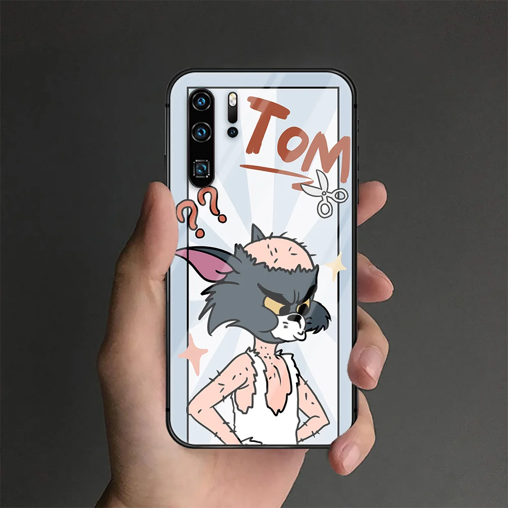 

Cartoon Tom Couple Jerry Phone Tempered Glass Case Cover For Huawei P Nova Mate 5T 20 30 40 Pro Lite Smart 2019 2021 Waterproof