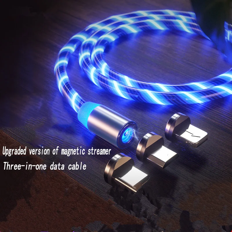 

3 in 1 Magnetic Current Absorption and Illumination Charging Mobile Phone Cable USB Type C for Samsung Iphone