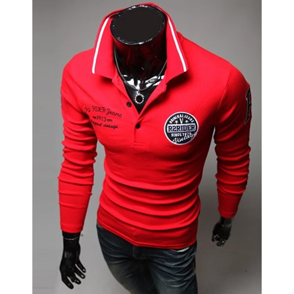 2017 Рубашка поло с длинными рукавами R буквенная нашивка на рукаве Повседневная