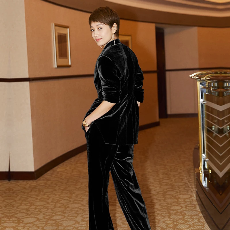 Форма из вельвета женские брючные костюмы комплект 2 предметов приталенный