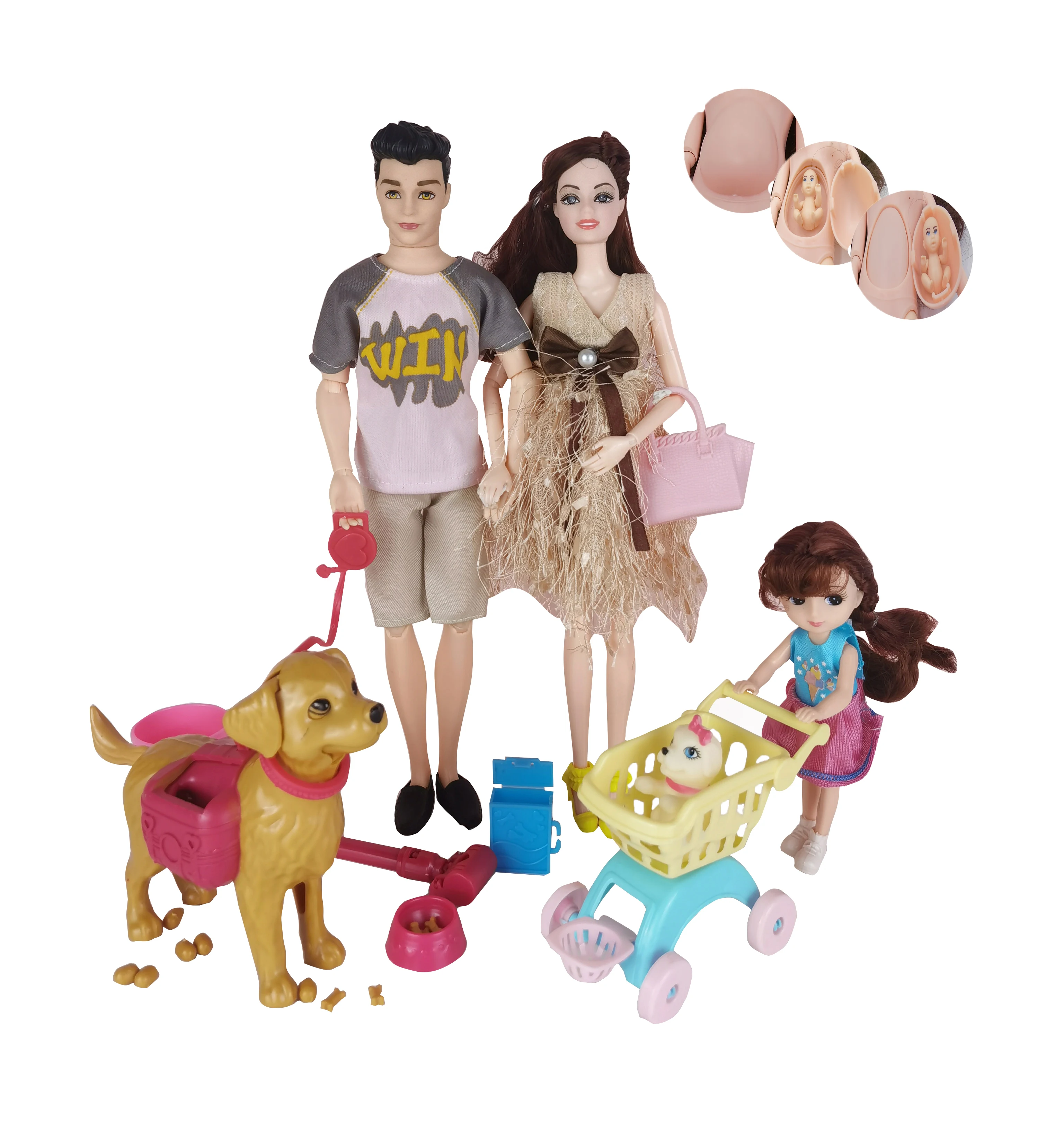 

5-Person Family Combination = 11.5" Male Doll Father/Pregnant Mother/Baby Doll Stroller Crib Childrenâ€™s Toy Best Birthday Gift