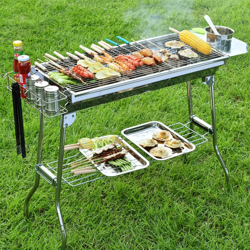 

Outdoor Stainless Steel Charcoal Grill Barbecue Tool Portable Free Installation Handle Folding BBQ Cooking Grid Park