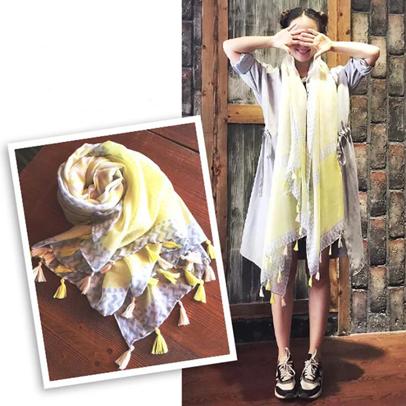 

Lady Style Silk Scarf Two Color Patchwork Shawls And Wraps Korean Style Fashion Tassel Cotton Women Scarf Winter New