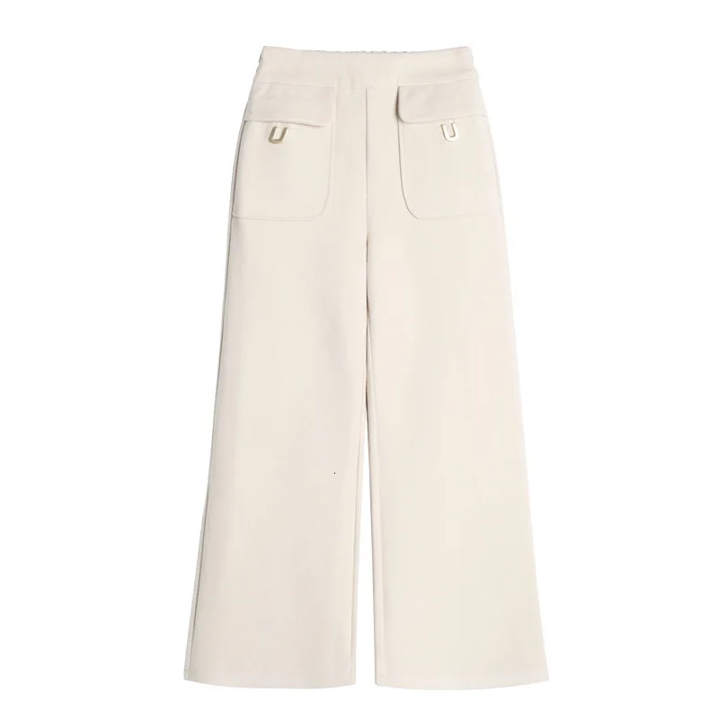 

Wide Leg Pants Women High Waisted Elastic 2020 Autumn Winter Solid Color Elegant Wool Office Lady Womens Loose Trousers Big Size