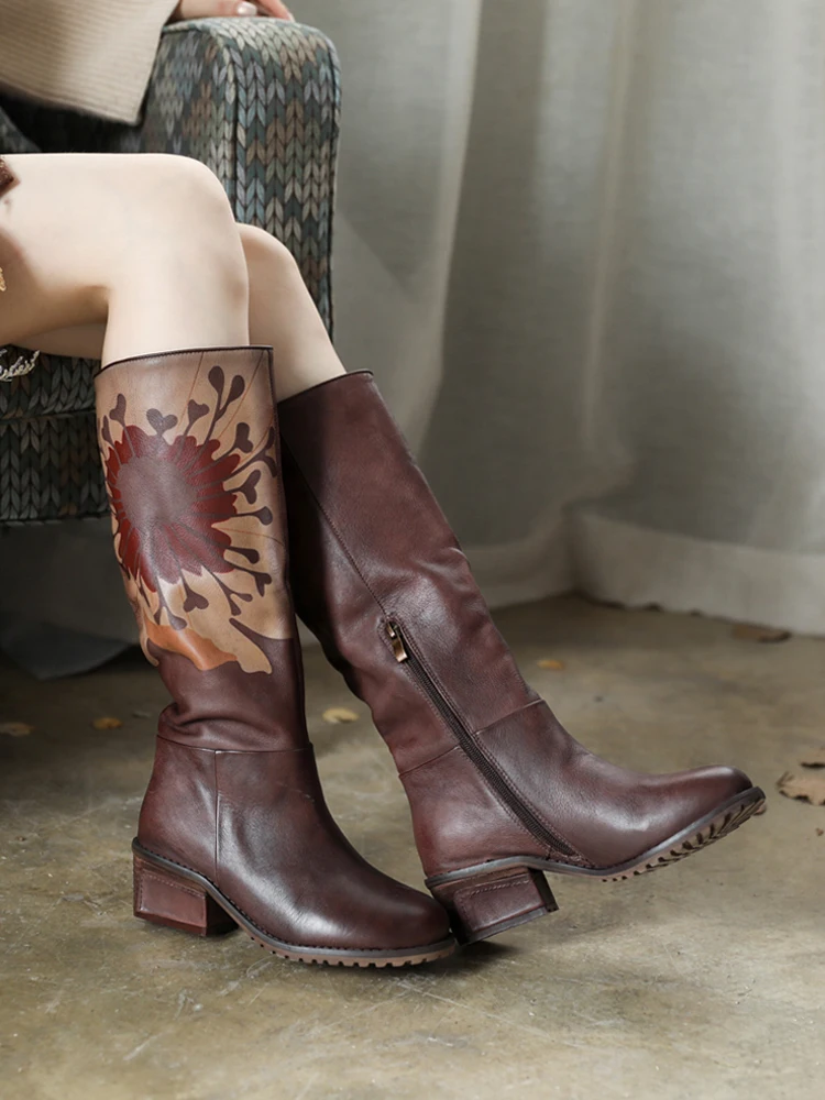 Женские сапоги ручной работы Tayunxing до середины икры из натуральной кожи на