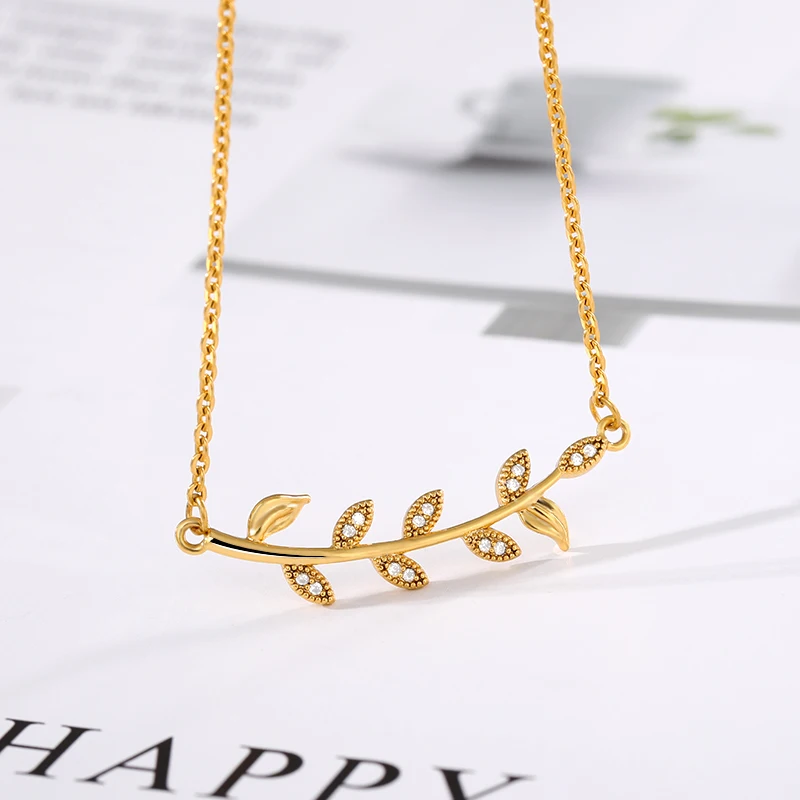 Boho Vintage Zircon Crystal Leaf Pendant Necklaces For Women Choker Gold Clavicle Chain Female Jewelry Bijoux Collier | Украшения и