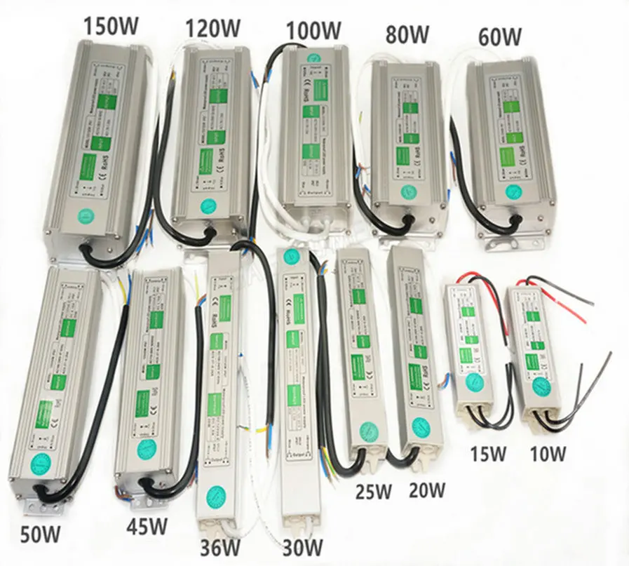 Водонепроницаемый IP67 Светодиодный драйвер Ac dc 12V/24V 10W 15W 20W 25W 30W 36W 45W 50W 60W 80W 100W 120W 150W