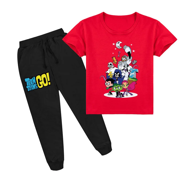 

DLF Kids Casual Tracksuit 2020 Summer Clothing Teen Titan Go T Shirt+pants 2 Piece Set Fitness Suit Boys Sportwear Girls Outfits